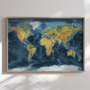 Opslagstavle Verdenskort - Cobalt - Egetrsramme