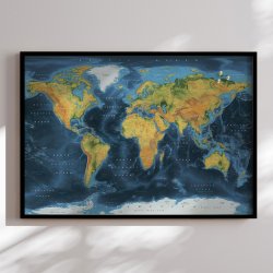 Opslagstavle Verdenskort - Cobalt - Sort ramme