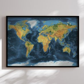 Opslagstavle Verdenskort - Cobalt - Sort ramme