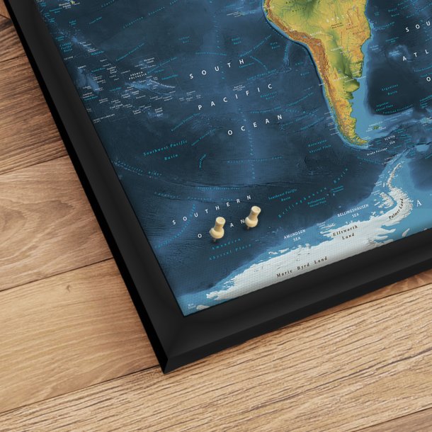 Opslagstavle Verdenskort - Cobalt - Sort ramme