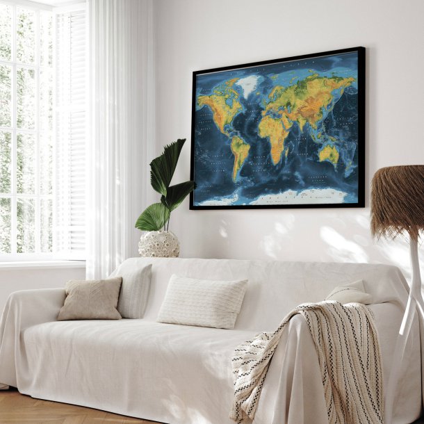 Opslagstavle Verdenskort - Cobalt - Sort ramme