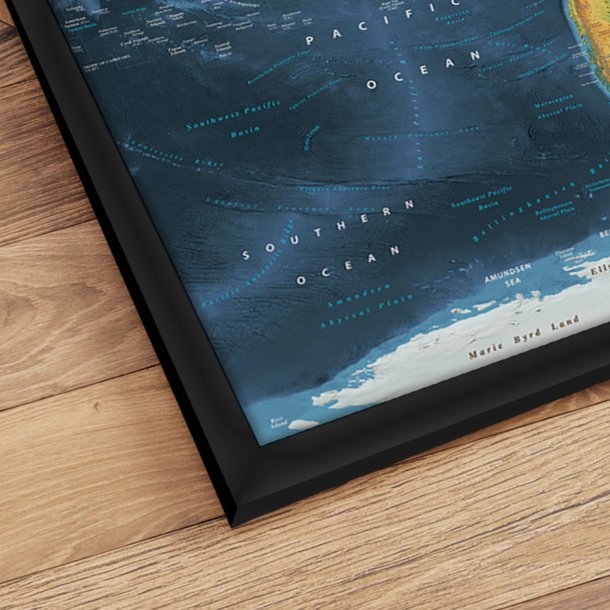 Verdenskort Indrammet  - Cobalt - Sort ramme