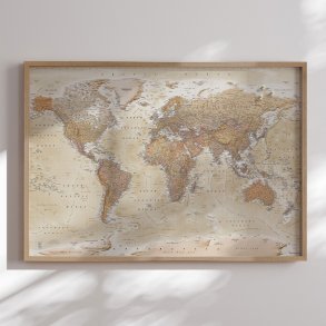 Opslagstavle Verdenskort - Sand - Egetrsramme