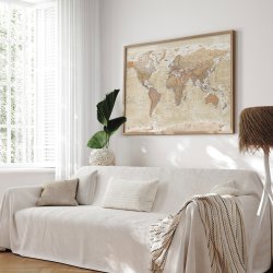 Opslagstavle Verdenskort - Sand - Egetrsramme
