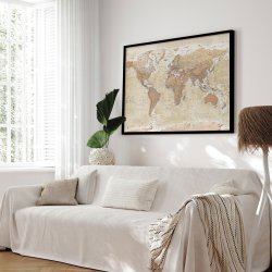Opslagstavle Verdenskort - Sand - Sort ramme