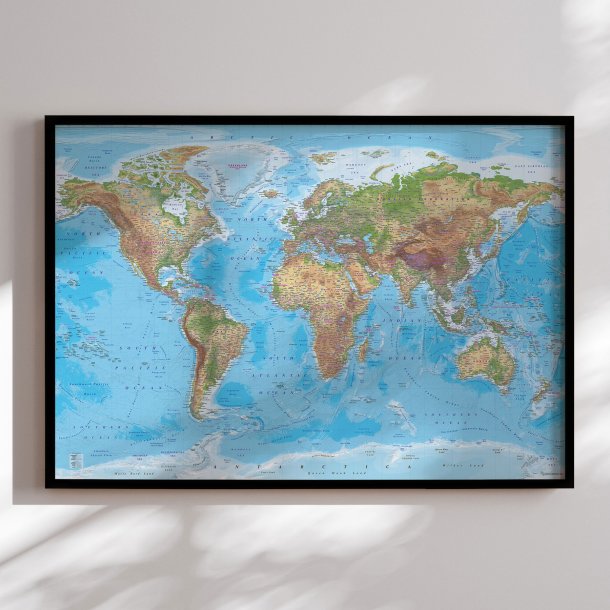 Indrammet Verdenskort - Clarity- Sort ramme