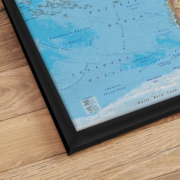 Indrammet Verdenskort - Clarity- Sort ramme