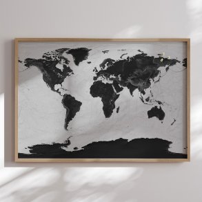 Opslagstavle Verdenskort - Grey Current - Egetrsramme
