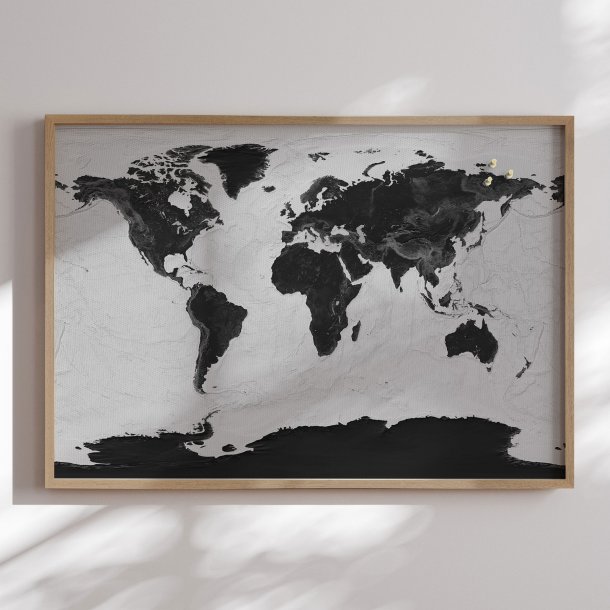 Opslagstavle Verdenskort - Grey Current - Egetrsramme