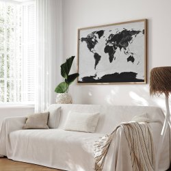 Opslagstavle Verdenskort - Grey Current - Egetrsramme