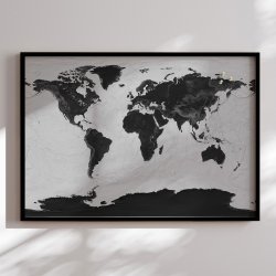 Opslagstavle Verdenskort -  Grey Current - Sort ramme