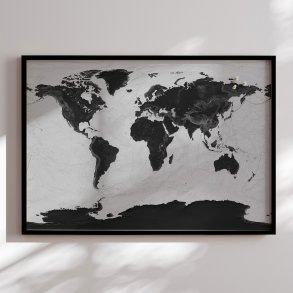 Opslagstavle Verdenskort -  Grey Current - Sort ramme