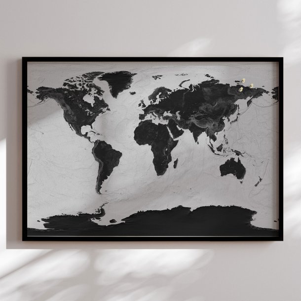 Opslagstavle Verdenskort -  Grey Current - Sort ramme