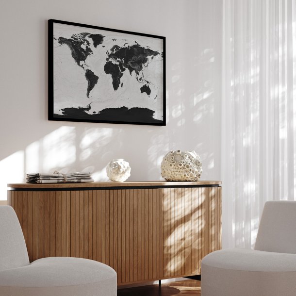 Opslagstavle Verdenskort -  Grey Current - Sort ramme
