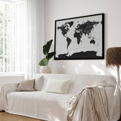 Opslagstavle Verdenskort -  Grey Current - Sort ramme