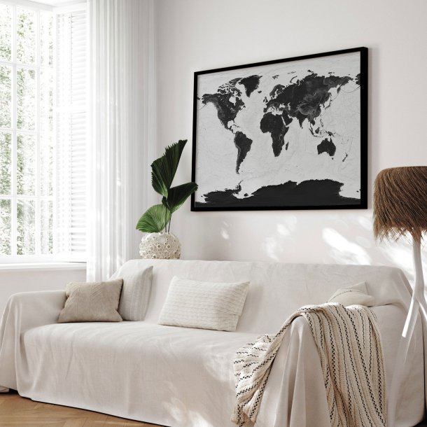 Opslagstavle Verdenskort -  Grey Current - Sort ramme