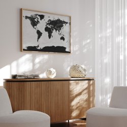 Opslagstavle Verdenskort - Grey Current - Egetrsramme