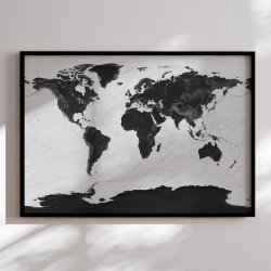 Indrammet Verdenskort - Grey Current - Sort ramme