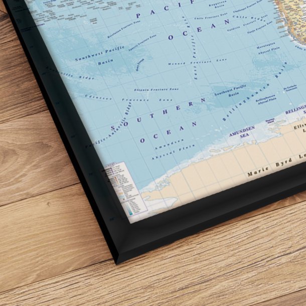 Indrammet Verdenskort - Political - Sort ramme