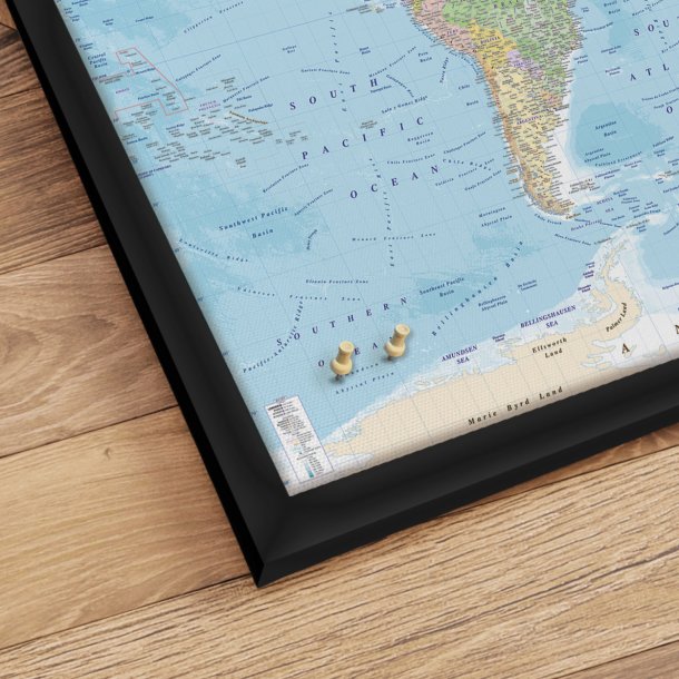 Opslagstavle Verdenskort - Political - Sort ramme