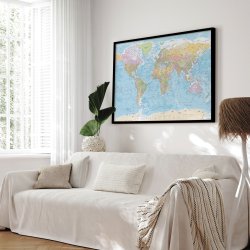 Indrammet Verdenskort - Political - Sort ramme