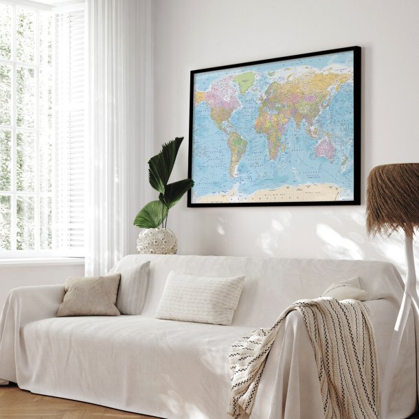 Opslagstavle Verdenskort - Political - Sort ramme