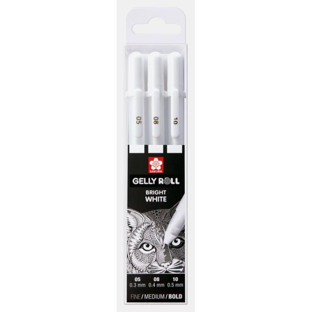 Gelly Roll Basic 3-Pak - White Fine, medium, bold