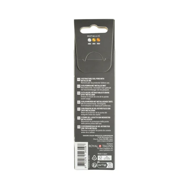 Sakura Gelly Roll Metallic Retractable Gel Pens, 3-Pack Gold-Silver-Copper