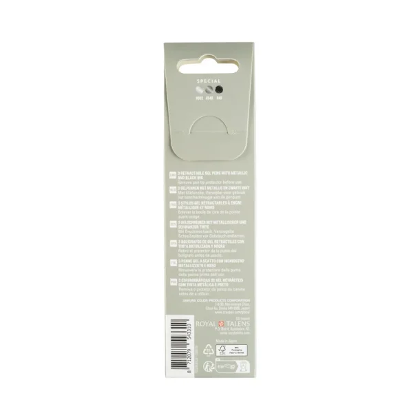 Sakura Gelly Roll Retractable Gel Pens, Special 3-Pack Metallic Black-Silver-Black