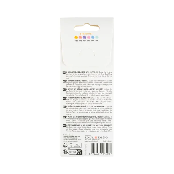 Sakura Gelly Roll Stardust Retractable Glitter Gel Pens, 6-Pack