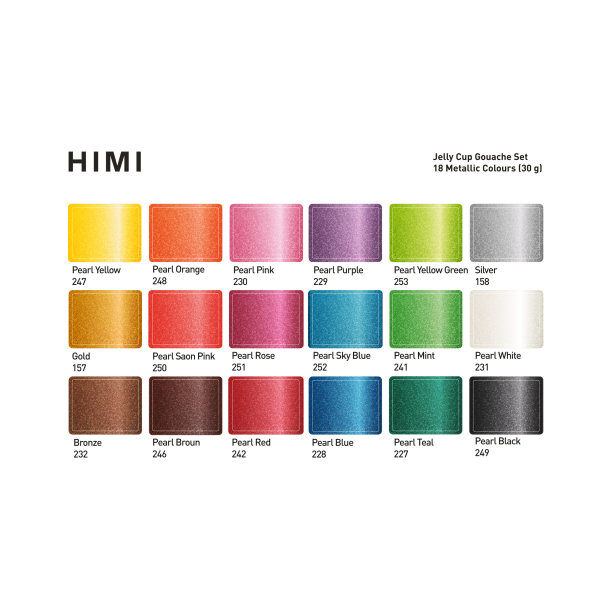 HIMI Jelly Gouache Metallic - 18-Pak, Yellow Case