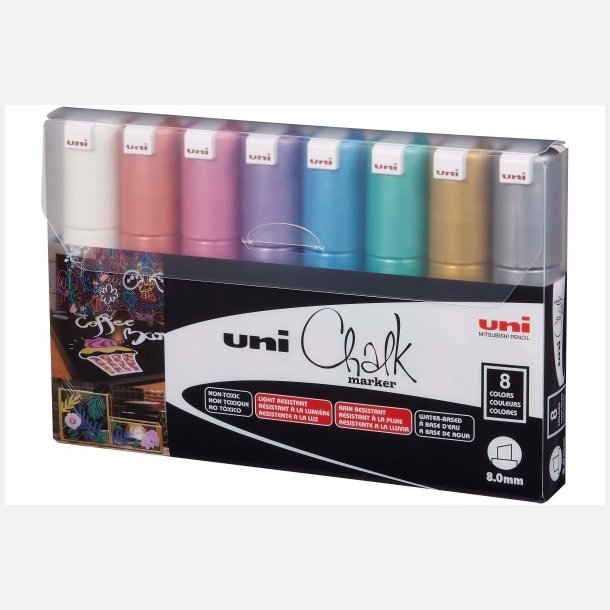 POSCA PWE-8K Uni chalk 8mm, Metallic 8-Pak
