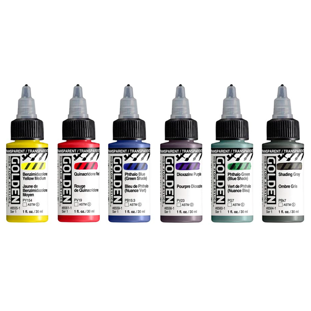 GOLDEN High Flow Maling Airbrush S�t - 6x30ml.