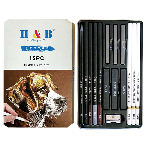 H&B Drawing Art Set i Metalske, 15-Dele