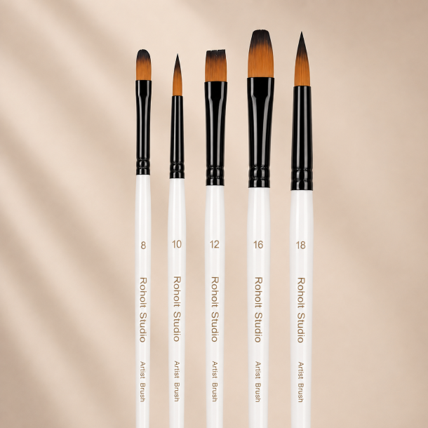Roholt Studio Kunstnerpensels�t 5-Pak - Mix - Oval 8 &amp; 16 Flad: 12, rund 10 &amp; 18