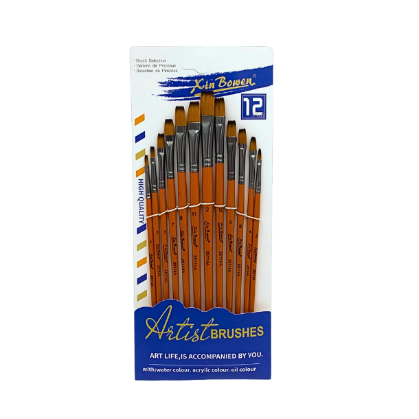 Artist Brushes 12-Pak, Orange Skaft - Flat