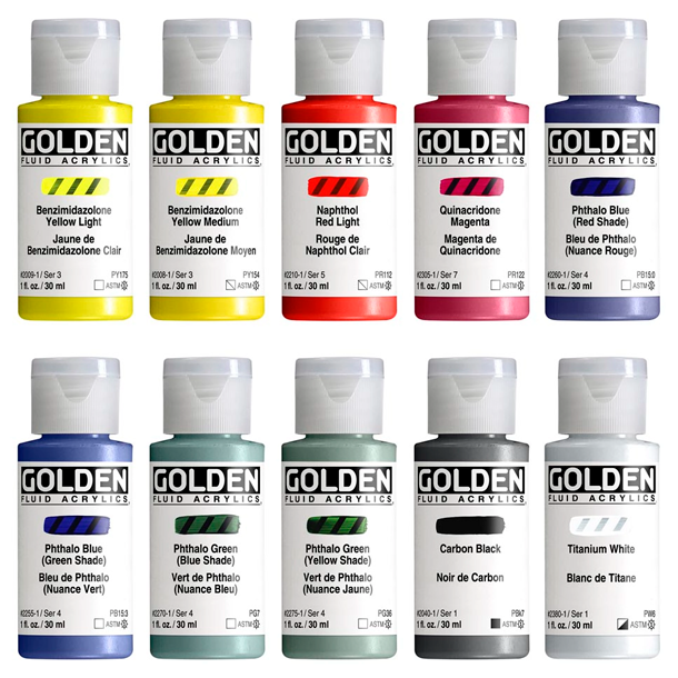 GOLDEN Fluid Akrylmaling Mixing S�t - 10x30ml.