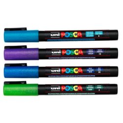 POSCA PC-3M 0,9 - 1,3 mm (4pk) (Glitter - Kold) Sortiment