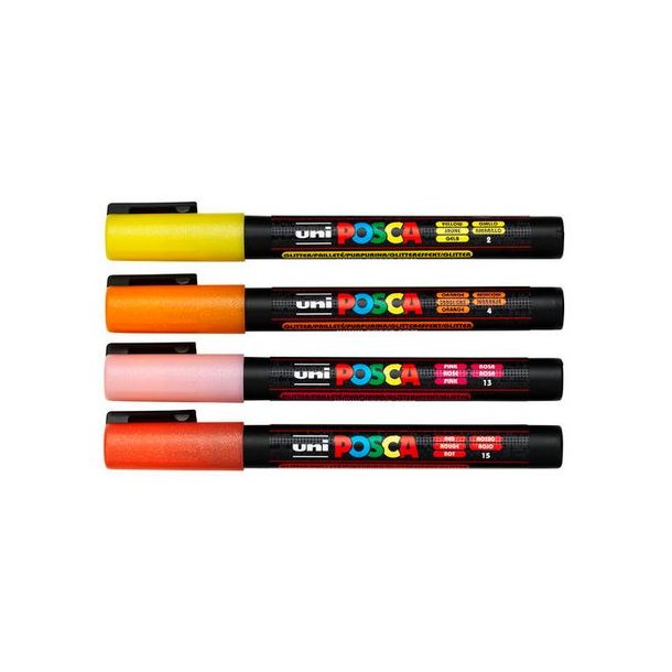 POSCA PC-3M 0,9 - 1,3 mm (4pk) (Glitter - Varme Nuancer) Sortiment