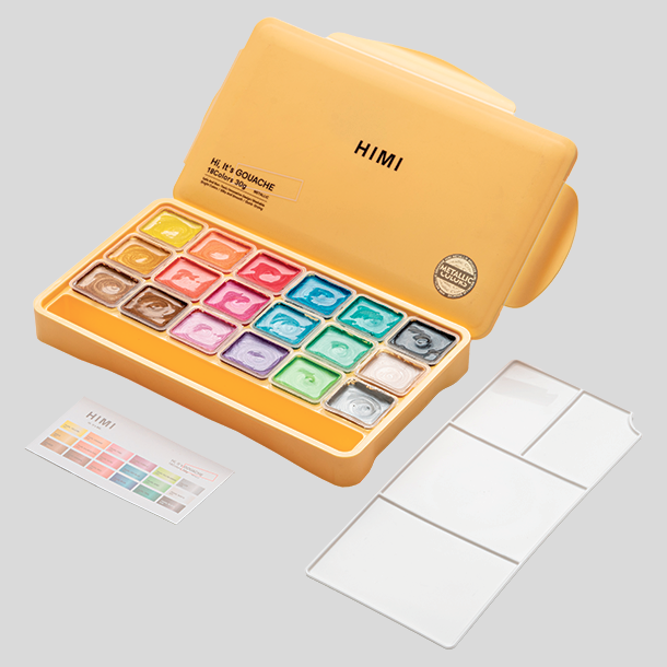 HIMI Jelly Gouache Metallic - 18-Pak, Yellow Case