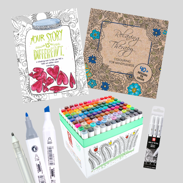 Mindfulness Malebogspakke + 120 twinmarkers + Gelly Roll