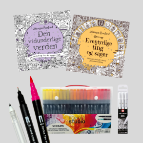 Johanna Basford Malebogspakke - 120 Vandbaserede twinmarkers + Gelly Roll 