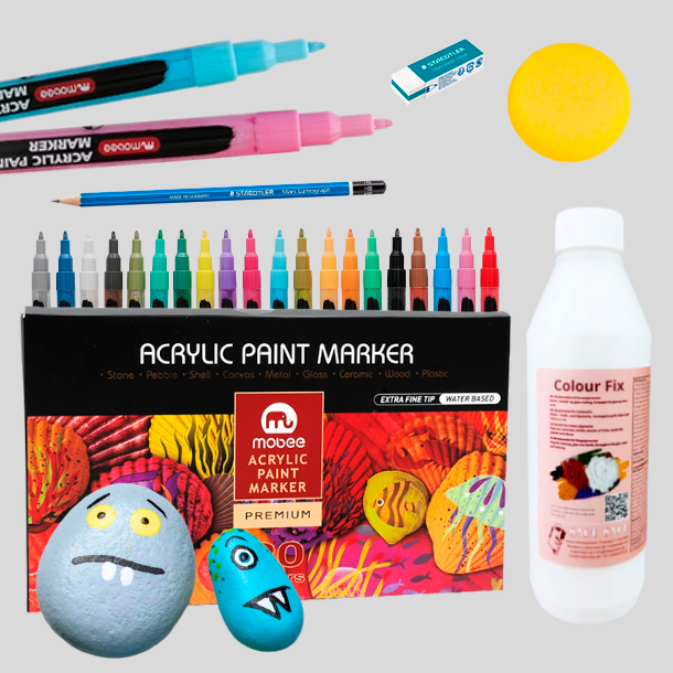 Mobee Stenmalingspakke - Akryltusch 20-Pak Extra fine tip + Lak