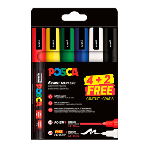 POSCA PC-5M 4-Stk. + 2-stk. GRATIS PC-5BR - 6-Pak