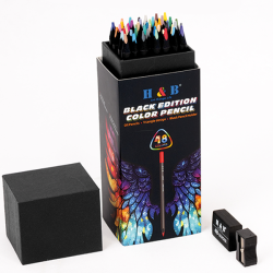 H&B Black Edition Oliebaserede Farveblyanter m. Viskelder &amp; Blyantspidser - 48-stk.