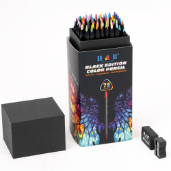 H&B Black Edition Oliebaserede Farveblyanter m. Viskelder &amp; Blyantspidser - 72-stk.