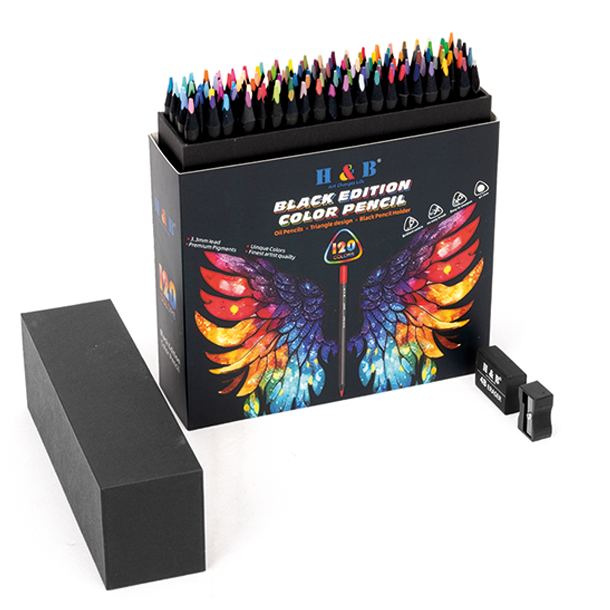 H&B Black Edition Oliebaserede Farveblyanter m. Viskelder &amp; Blyantspidser - 120-stk.