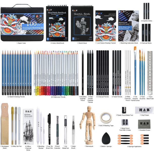 H&B Komplet Tegnest i Etui - 100-Dele