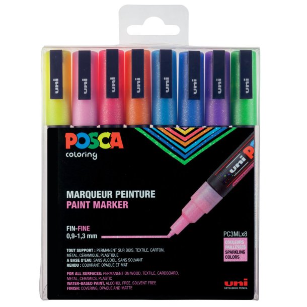 POSCA PC-3M 0,9 - 1,3 mm Sortiment (Glitter) (8 stk)