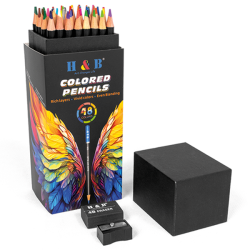 H&B Oliebaserede Farveblyanter m. Viskelder &amp; Blyantspidser - 48-stk.